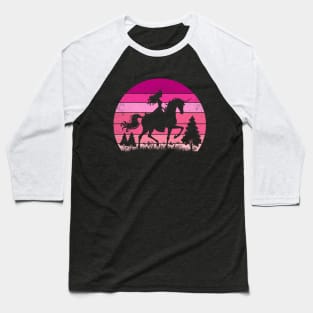 Princess Riding Unicorn Pink Vintage Sunset Magical Baseball T-Shirt